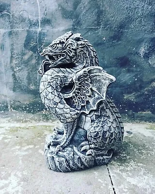 Stone Garden Dragon  Solid Concrete Decor Mythical Gothic Ornament • £37