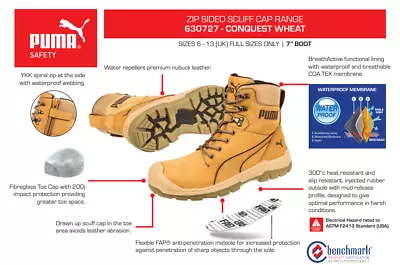 $179 • Buy CONQUEST Wheat Waterproof SAFETY PUMA Boot 630727 'Preferred Supplier'