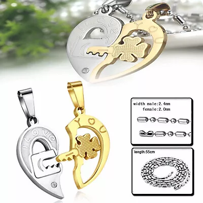 2pcs I Love You Matching Heart Couple Necklace His&Hers Alloy Pendant • $6.29