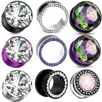 Ear Gauges Ear Plugs Gem  CZ Gem Stainless Steel Plugs • $13.99