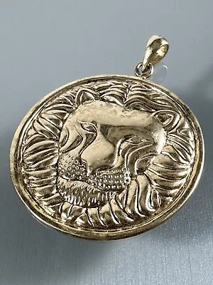 LIRM 925 Sterling Silver Gold Tone  Modernist Round Lion Medallion Pendant • $39.50