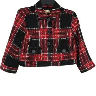 Motto Womens Cropped Blazer Jacket Red Black Plaid Pockets 4 • $17.50