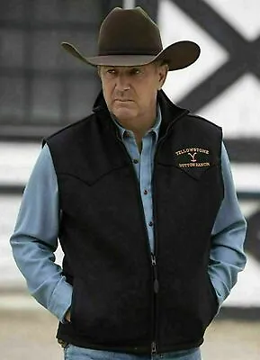 $69 • Buy Men's Yellowstone Vest Kevin Costner John Dutton Black Cotton/Suede Vest Jacket 