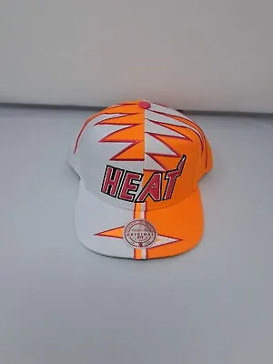 Mitchell & Ness Miami Heat White Orange Shockwave Snapback Men’s NBA Hat CapNew. • $32.70