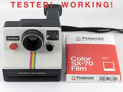 Vintage Polaroid SX-70 OneStep White Rainbow Stripe Instant Camera & Film TESTED • $98.99