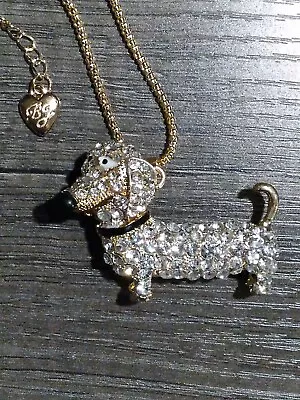 Eclectic Whimsical DACHSHUND WEINER DOG Rhinestone Pendant Necklace • $25