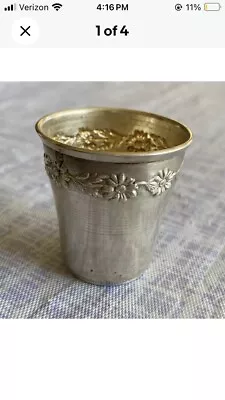 Vintage Sterling Silver Shot Glass Repousse Flowers Gold Vermeil • $34