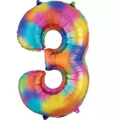 34  Rainbow Coloured Large Number Foil Balloons Helium 0-9 Age Birthday Party • £3.95