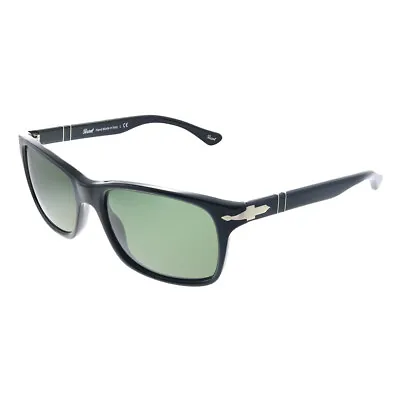 $129.56 • Buy New Persol PO 3048S 95/31 Black Plastic Rectangle Sunglasses Green Lens