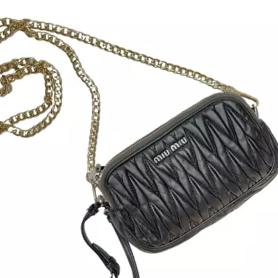 MIU MIU Miu Miu Leather Matelassé Shoulder Bag Chain Shoulder Black From JAPAN • $395