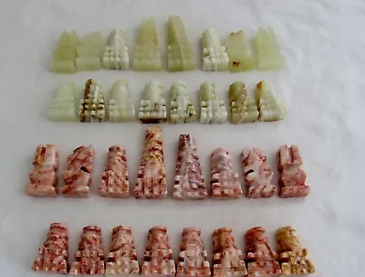 Complete 32 Piece Set Vintage Mexican Aztec Onyx Alabaster Marble Chess Pieces • $29.99