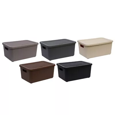 Large Plastic Storage Rib Box With Lid Kitchen Home Office Basket Toy Containers • £9.99