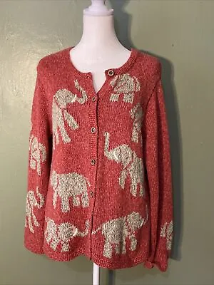 Vintage Orvis Sweater Cardigan Elephant 100% Cotton Woman’s Size Small • $25