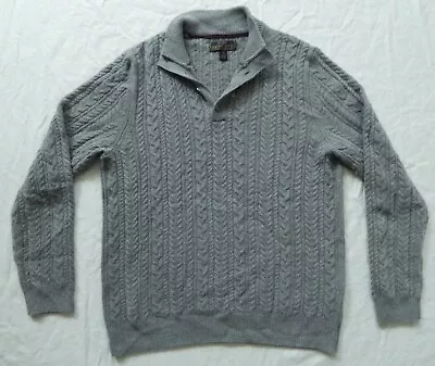 Gray Wool Cable Knit Henley Turtleneck Sweater - XL Mens Jos A Bank Vtg • $33.99