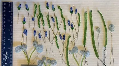 Vintage French Glass Seed Beaded FLOWERS Leaves Stems Components 25 Pcs Lot 10 • $26.99