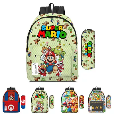 Kids Super Mario Backpack Pencil Case Set Boys Girls Rucksack School Pen Bag • £21.19