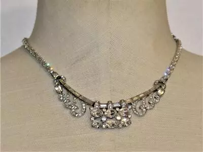 50s Signed MAZER SHERMAN Silvertone Clear Baguette Austrian Crystal 16  Necklace • $189.99