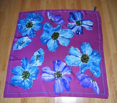 VTG Ellen Tracy Silk Square Scarf Floral Purple Blue Flowers Jewel Tones 35  • $25