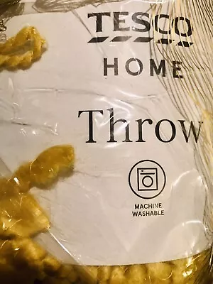 1NIP Lovely Ochre Yellow 125cmx150cm Tesco Home Bedroom/Sofa Tassels Throw A • £20.99
