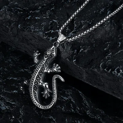 Men's Stainless Steel Punk Animal Lizard Necklace Silver • $12.99
