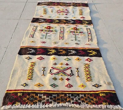 Hand Knotted Vintage Morocco Kilim Kilim Wool Area Rug 3.0 X 1.5 Ft (1054 KAR) • $29.99