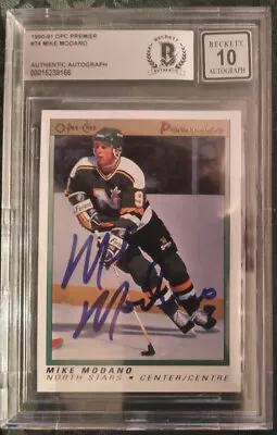 MIKE MODANO SIGNED NORTH STARS 1990 O-PEE-CHEE PREMIERE #74 W/ A PERFECT 10 AUTO • $199