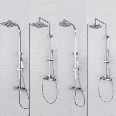 Bathroom Chrome Thermostatic Shower Mixer Twin Head Exposed Round Square Bar Set • £66.97