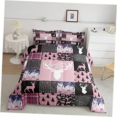  Farmhouse Moose Comforter Set For Kids Boys GirlsPink Deer Queen Color 02 • $88.85