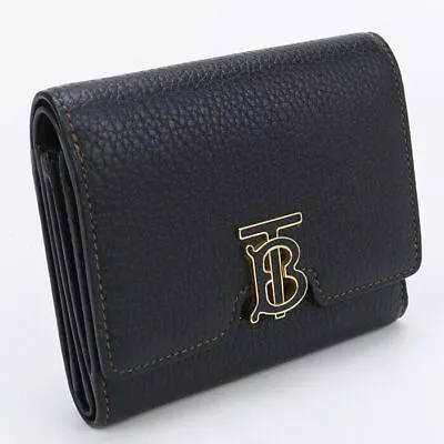 BURBERRY 8049217 TB Compact Wallet Tri-fold Wallet With Coin Purse Leather Black • $740.10