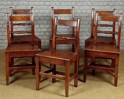 Antique Set Of Six Welsh Oak Cottage Dining Chairs C.1850 • £1350