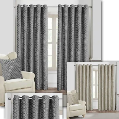 EYELET Anneau Top Retro Geometric CHENILLE Velvet Touch HEAVY LINED Curtains • $9.58