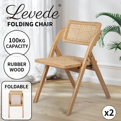 Levede 2X Dining Chairs Foldable  Accent Wooden Chair Rattan Furniture Lounge • $199.99