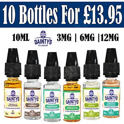 Daintys Premium | 10ml | 50/50 | E-liquid Vape Juice All Flavours | Pack Of 10 • £14.99