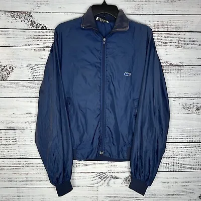 Vintage Izod Lacoste Navy Blue Crocodile Full-Zip Windbreaker Jacket Mens Medium • $17.99