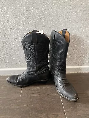 USED Cowboy Boots Black Western Leather Pull On Size 38 • $39.99