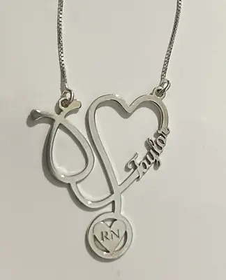 Sterling Silver Infinity Heart Pendant TAYLOR RN NURSE 20.5  Chain Necklace 3g • $24.99