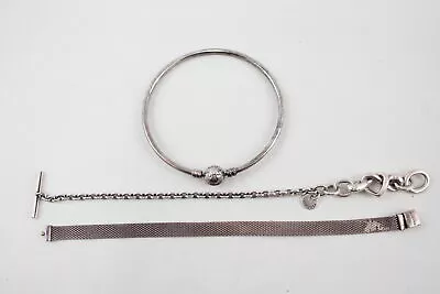 Pandora Bracelets Sterling Silver Mesh T-Bar Bangle Heart X 3 (36g) • $1.90