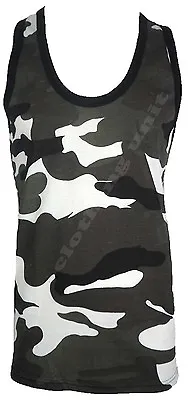 Mens Camouflage Sleeveless Cotton Vest Army Combat Gym Muscle Big S-5XL • £5.99