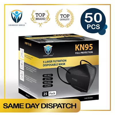 $28.80 • Buy 50Pcs KN95 N95 P2 Disposable Face Mask Respirator Protective Masks 5 Layer-Black