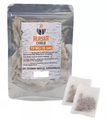 Wild Alaska Chaga Mushroom Tea Bags (30 Count) - Sustainably Harvested Non-GMO • $18.99