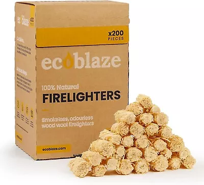 Ecoblaze Natural Firelighters 200 Wood Wool Fire Lighters For Wood & Log Burner • £18.49