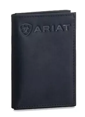 Ariat Mens Western Trifold Wallet Leather Shield Logo Black A3545901 • $25