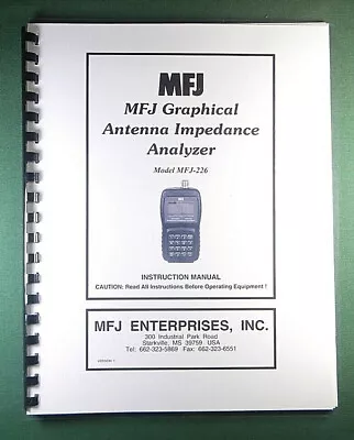 MFJ 226 Analyzer Instruction Manual: W/Clear Protective Covers! • $22.50