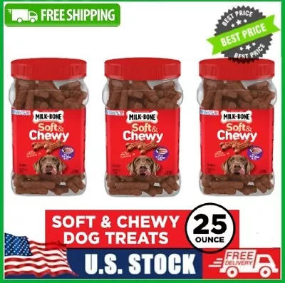 3 Tub Milk-Bone Soft And Chewy Treats Beef & Filet Mignon Recipe Dog Snacks 25oz • $43.23