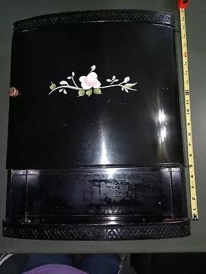 Vintage Detecto Black Metal Wall Cabinet W/Painted Flower • $55