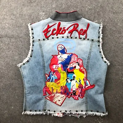 Vintage Ecko Red Vest Womens Large Denim Jean Graphic Embroidered • $28.98