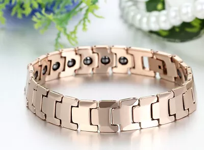 Mens Tungsten Carbide Magnetic Health Energy Rose Gold Tone Bracelet Link Chain • $21.99