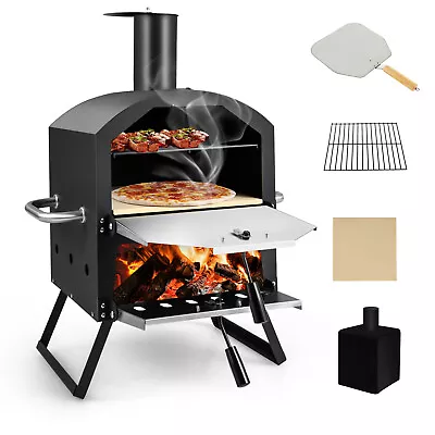 2-Layer Pizza Oven Wood Fired Pizza Grill Outside Pizza Maker W/Waterproof Cover • $139.98