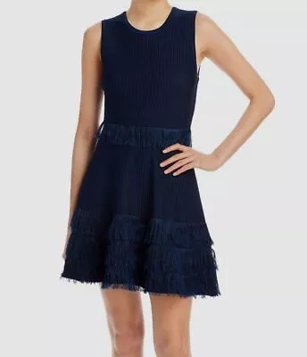 $425 Milly Women's Blue Fringe Sleeveless Mini Dress Size Medium • $136.38