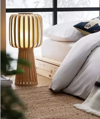 With DEFECT Habitat Table Lamp Natural Boho Bamboo Achille Stylish Wooden Floor • £45.98